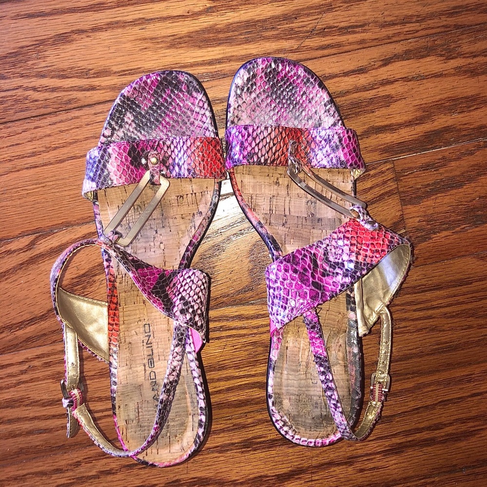 Snake Print Heels Orange Pink Sandals